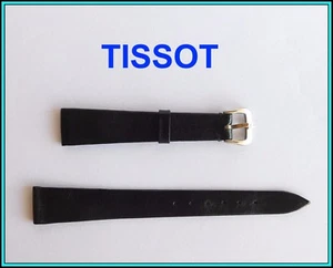 ORIGINAL TISSOT 14mm Black Leather Watch Band with Buckle - SWISS - N.O.S. - Picture 1 of 5