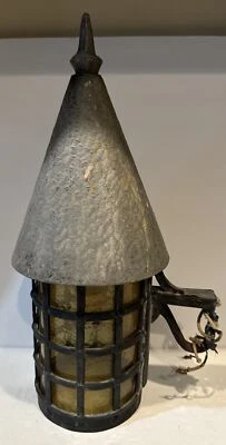 Antique Wall Sconce Light Yellow Slag Glass Steel & Galvanized 17” Tall Art Deco - Image 1 of 4