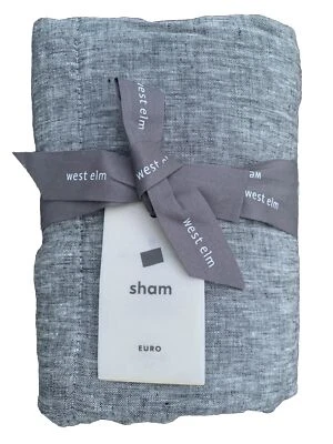 West Elm Belgian Flax Linen Quilted Euro Sham Box Stitch Melange Slate Gray NWT - Image 1 of 4
