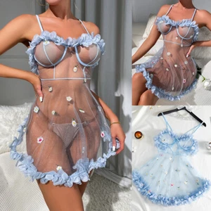 Sexy Lingerie Donna See-Thru Slip Vestito Babydoll Biancheria Intima Pigiama Camicia da Notte - Foto 1 di 17
