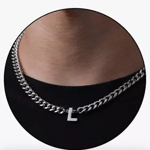 Initial L Cuban Link Chain Necklace for Men Letter Pendant Stainless Steel New! - Picture 1 of 3
