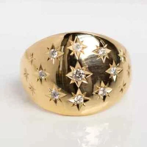 Dome Ring With Star Round 1.09CT Lab Created Diamond 14K Yellow Gold Plated Ring - Picture 1 of 5