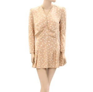 272530 Pia Tjelta Polka Dot Bird Printed Mini Dress Silk Long Puff Sleeve S NWD - Picture 1 of 7