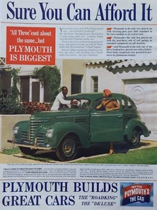 1939 vintage Plymouth print ad. Sure you can afford it - Picture 1 of 1