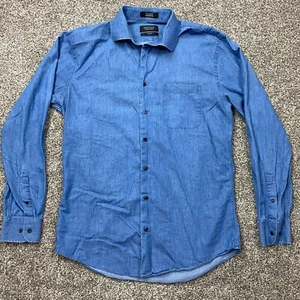 Nordstrom Shirt Men's XL 34-35 Trim Fit Button Up Denim Chambray Cotton 151/2 - Picture 1 of 9