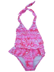 Joe Boxer Girls Pink White Aztec Swimming Suit Swim Halter Bathing Suit - Picture 1 of 1