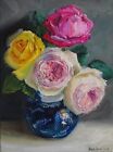 Pink, white and yellow roses bouquet. Still life Bouquet of fresh flowers