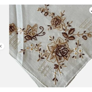 Vintage Brown Rose and Butterfly Cotton Embroidered Floral Hankie Handkerchief - Picture 1 of 4