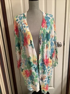 Lane Bryant Floral Sequin Cardigan Sweater Size 22/24 V-Neck Button Cotton - Picture 1 of 8