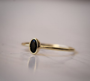 Bezel Set Oval Shape Shiny Black Onyx With 10K Yellow Gold Solitaire Women Ring