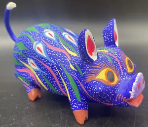 Vintage Folk Art Hand Painted PURPLE PIG ~ Oaxaca Luis Sosa Calvo - Picture 1 of 9