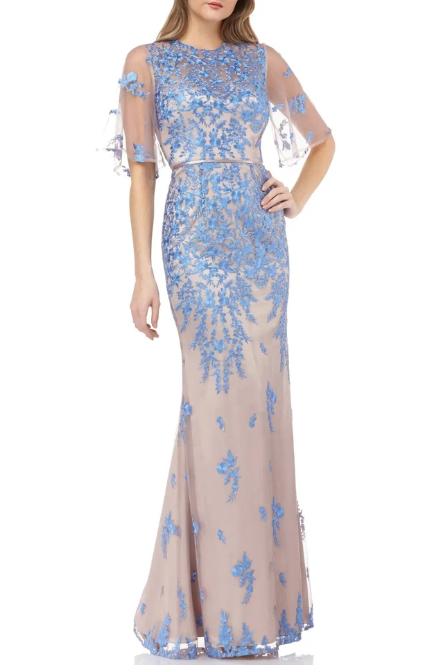 Women's Js Collections Floral Embroidered Evening Gown, Size 10 4 - Blue - Image 1 of 1
