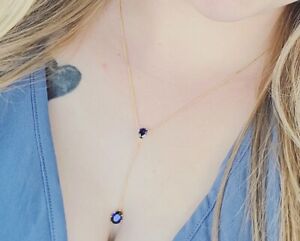 Pear-Shaped Lab-Created Blue Sapphire "Y" Necklace in 10K Gold - 19"