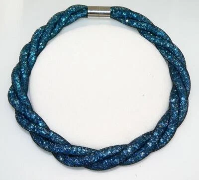 Statement Kette Mesh Schlauch 3fach gedreht Kristalle Light Sapphire Magnet 286a - Bild 1 von 4