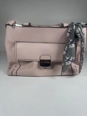 Steve Madden tote bag in blush pink with a grey floral scarf accessory. - Image 1 of 4