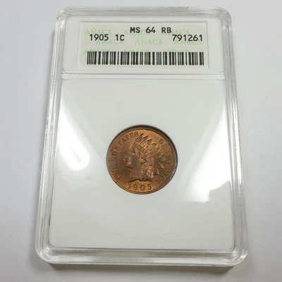 1905 P ANACS Soap Box MS64 RB Red Brown - Indian Head Penny Cent 1c Coin #55553A - Image 1 of 4