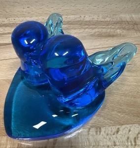 Vintage Leo Ward Glas Double Blue Bird Happiness Signiert Figur 2003 Sammeln - Bild 1 von 8