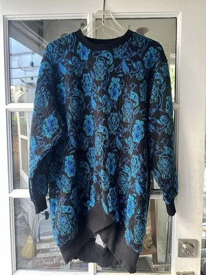 Vintage Jane Tise Black And Blue Floral Tunic Dress Esprit EUC - Image 1 of 4