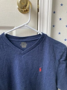 RALPH LAUREN BLUE T-Shirt Large Boys 14-16 100% Cotton STONEWASH $45 POLO V-Neck - Picture 1 of 18