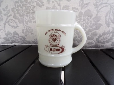 Taza de café publicitaria Fire-King A&W THE GREAT ROOT BEER barril de vidrio de leche Foto 1 de 2