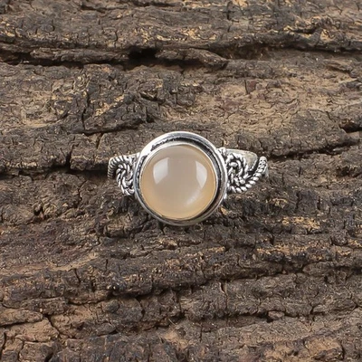 Venda de Natal pulseira de pedra da lua pêssego natural anel minimalista joia prata 925 - Imagem 1 de 4