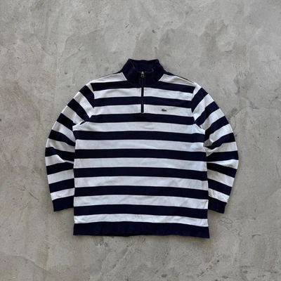 Vintage 90s Lacoste Striped 1/4 Zip Sweatshirt Size 7 Navy Blue White - Image 1 of 4