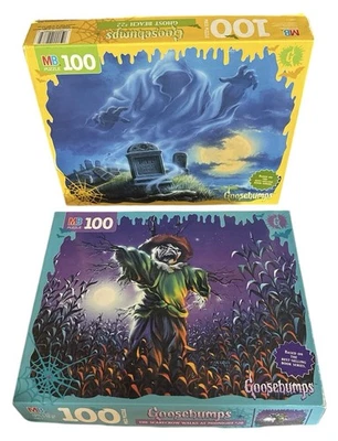 Vintage Lot 2 Goosebumps 100 pc. Milton MB Bradley Ghost Beach/Scarecrow Puzzles - Image 1 of 4