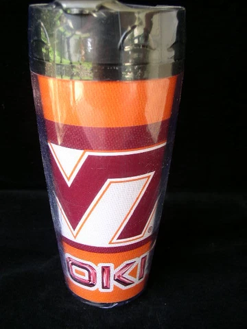 New Sealed 16 oz Thermo-Serv Virginia Tech Hokies Flip Top Travel Mug Cover