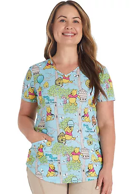 Winnie The Pooh Cherokee Scrubs Tooniforms Disney V Neck Top TF737 PHBN - Image 1 of 4