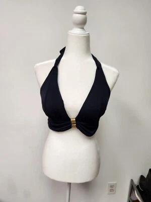 Top de bikini halter negro grande para mujer Carmen Marc Valvo adornado Foto 1 de 4