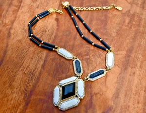 $120 HEIDI DAUS Divine Diamond Enamel Crystal Pendant Necklace Black and White - Picture 1 of 7