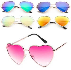 Damen herzförmige Sonnenbrille heißrosa gold Boho Festival Kostüm Party - Bild 1 von 18
