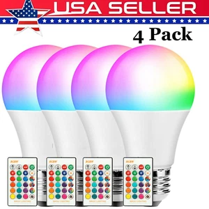 [4-Pack] Color Changing Light RGB LED Bulbs Dimmable Party Lights Remote Control - Picture 1 of 9