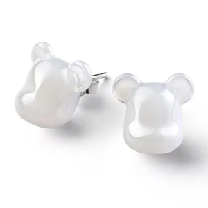 Baccarat BearBrick Stud Earrings, Silver and White Crystal, Pair 2814122 - Picture 1 of 1