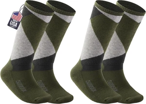 2-Pair Kids Merino Wool Ski Socks, Made in USA Midweight Full Cushion, Toddler S - Picture 1 of 5