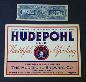 1930's U Permit beer label - Hudepohl Beer 6% - Cincinnati, Oh
