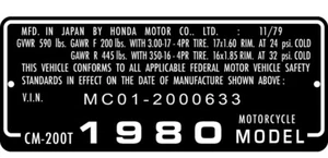 Honda Vintage Motorcycle & Mini Trail VIN# Head-Tube ID Tag Custom Engraved USA - Bild 1 von 3