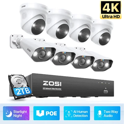 ZOSI 4K 8CH NVR 8MP POE CCTV Camera System 2TB HDD 2-Way Audio ColorVU Outdoor - Image 1 of 4