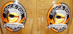 2 Two Shock Top Belgian White Chocolate Wheat CHOC WINTER COMBO 16 oz Beer Glass - Picture 1 of 9