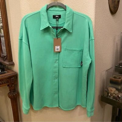 NUEVO CON ETIQUETAS~STUSSY Camisa Verde Huron Sobredimensionada Botón Talla XS-Unisex Foto 1 de 4