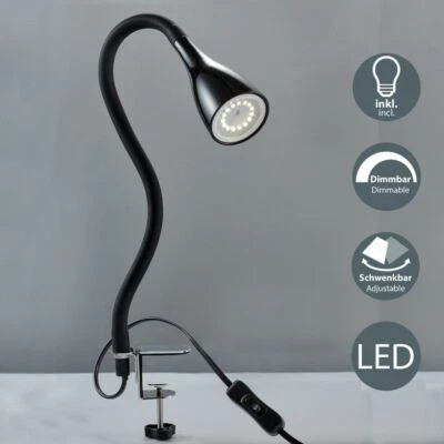 Klemmleuchte schwarz/weiß flexible Leselampe Tisch-Lampe dimmbar GU10 B.K.Licht - Bild 1 von 4