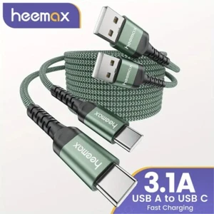 3.1A Max, Fast Charging USB-A to USB-C 2m Charger Cable, Nylon Braided- Green - Picture 1 of 8