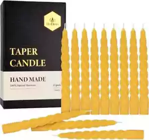12 Pcs Natural Beeswax Spiral Taper Candles, Dripless Short Candle Sticks for Di - Picture 1 of 4