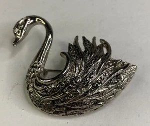 Vintage Antique Sterling Silver Swan Bird 1” x 1” Brooch Pin - Picture 1 of 4