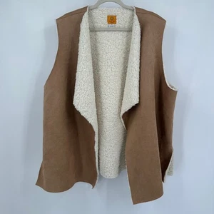 Womens Faux Suede Sherpa Vest Size 2X Western Cottagecore Boho Cozy Layer - Picture 1 of 8