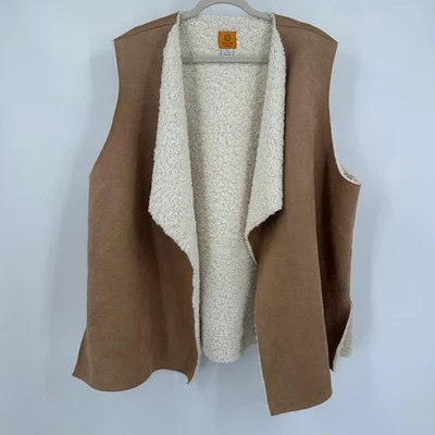 Womens Faux Suede Sherpa Vest Size 2X Western Cottagecore Boho Cozy Layer - Image 1 of 4