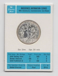 1967 Biosciences Information Service Philadelphia Medal Franklin Mint Proof - Picture 1 of 2