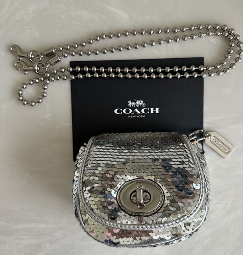 MINI BORSA A TRACOLLA COACH POPPY ARGENTO PAILLETTES TURNLOCK POCHETTE USATA IN OTTIME CONDIZIONI