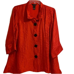 1X Blusa túnica Ali Miles Top cuello con cable talla grande brillante texturizada roja - Imagen 1 de 12