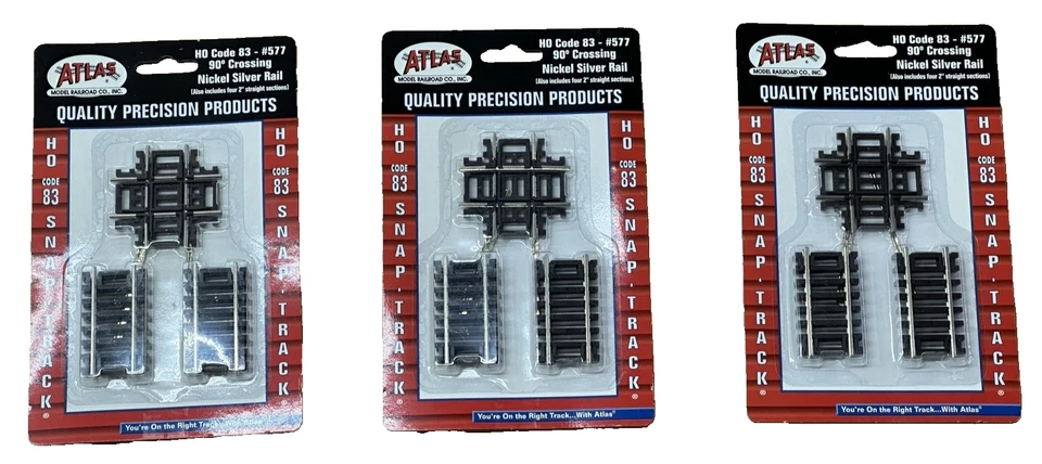 3 ATLAS 577 HO CODE 83 NICKEL SILVER 90 DEGREE CROSSING RAIL TRACK - FREE SHIP - Image 1 of 2